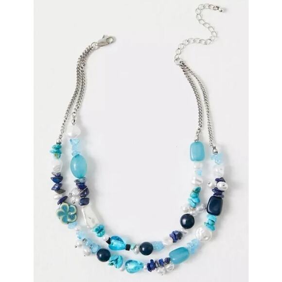 Free People Steal the Show Choker Necklace in Turquoise Tonal Blue - Picture 2 of 6